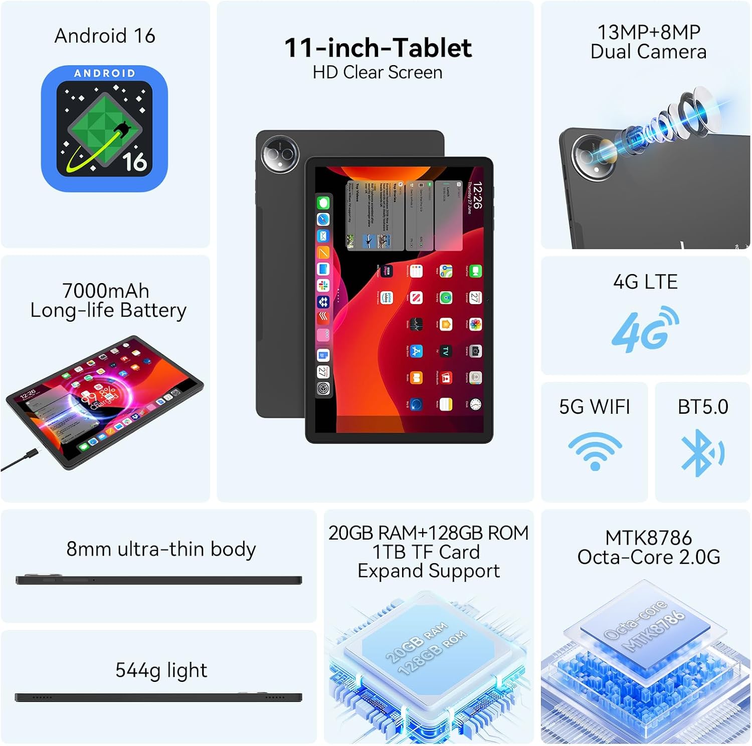 Tablet 11 inch Android 16 Tablet 2026 Latest Update Octa-Core 128GB+20GB - Image 2