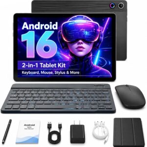Jeazans Android 16 Tablet 10.1 Inch, 2-in-1 Tablet Bundle with Keyboard