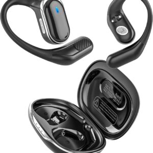 Open Ear Wireless Earbuds Bluetooth Headphones, 80H Playtime Stereo Ear Buds with ENC Noise Cancelling, Fast Charging, IPX7 Waterproof Sports Earphones with Earhook for Running/Workouts (Black)