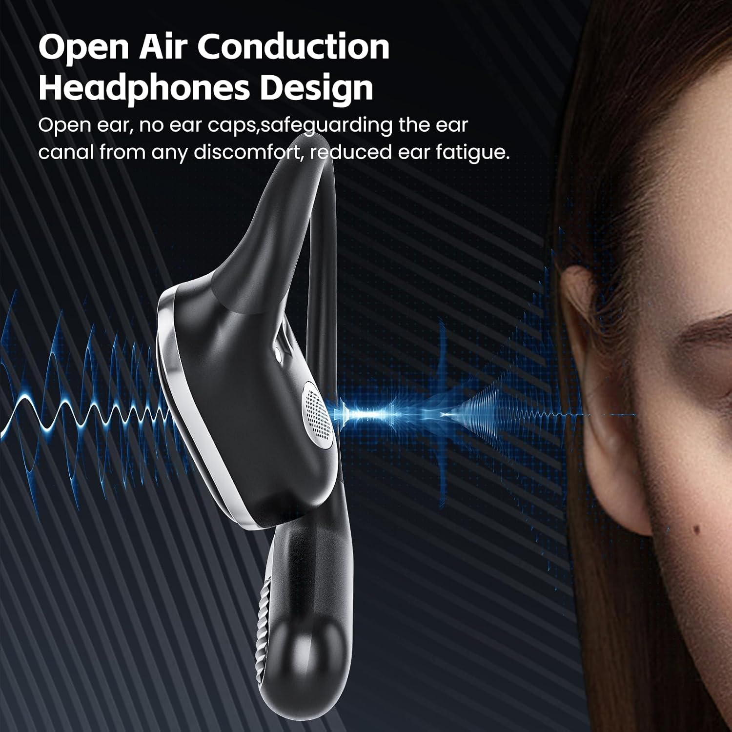Open Ear Wireless Earbuds Bluetooth Headphones, 80H Playtime Stereo Ear Buds with ENC Noise Cancelling, Fast Charging, IPX7 Waterproof Sports Earphones with Earhook for Running/Workouts (Black) - Image 5